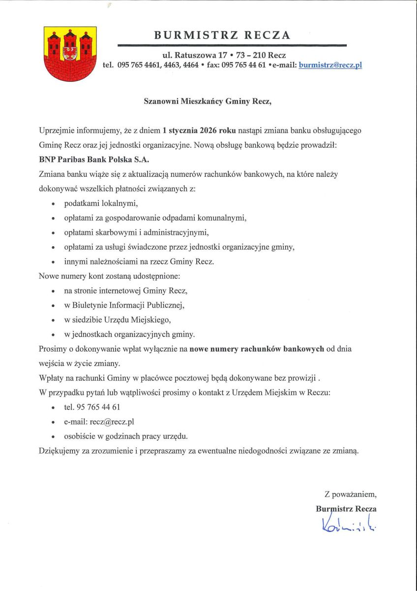 Zdjęcie: Zmiana numerów rachunków bankowych