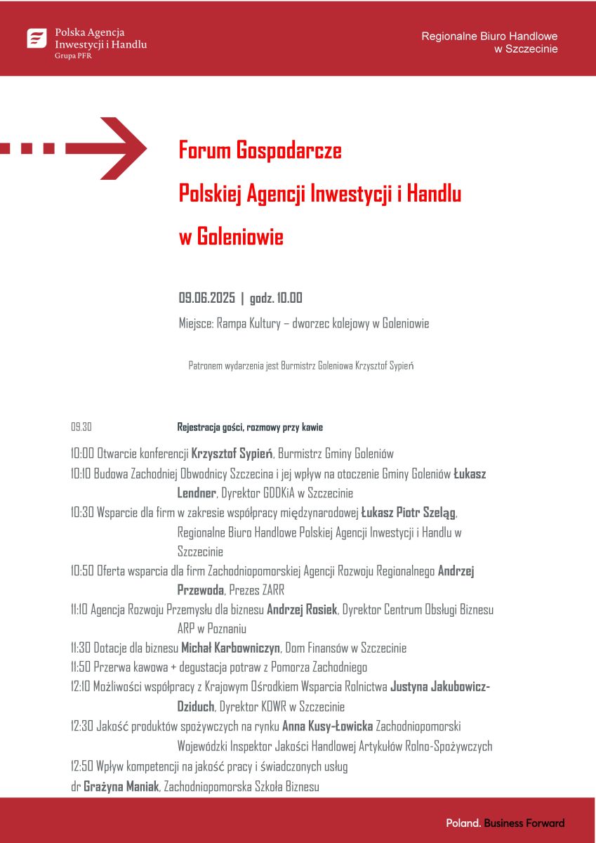 Zdjęcie: Forum Gospodarcze  Polskiej Agencji Inwestycji i Handlu  w Goleniowie - 09.06.2025  |  godz. 10.00