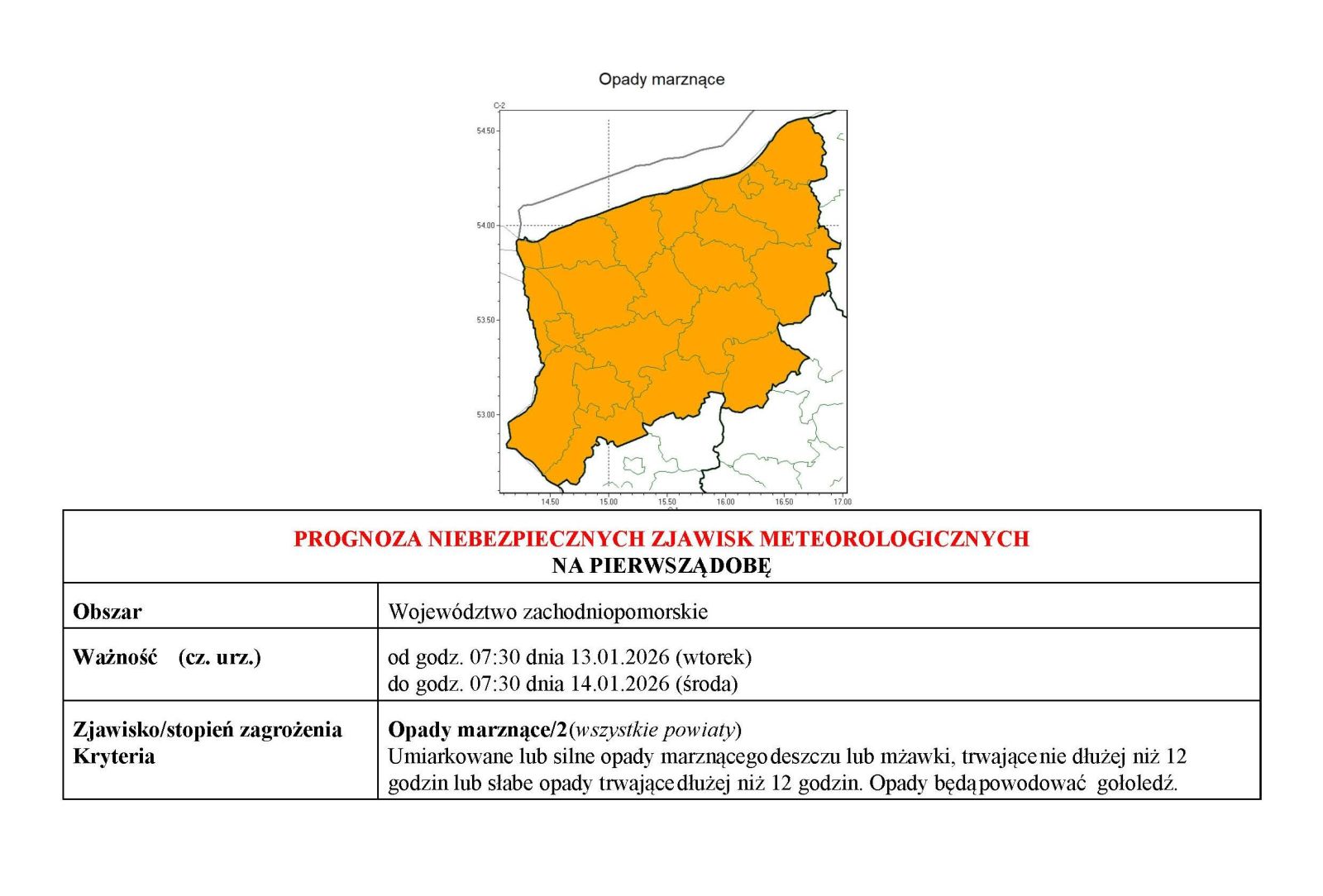 Zdjęcie: Sytuacja meteorologiczna (12.01.2026, stan na godz. 13:00)