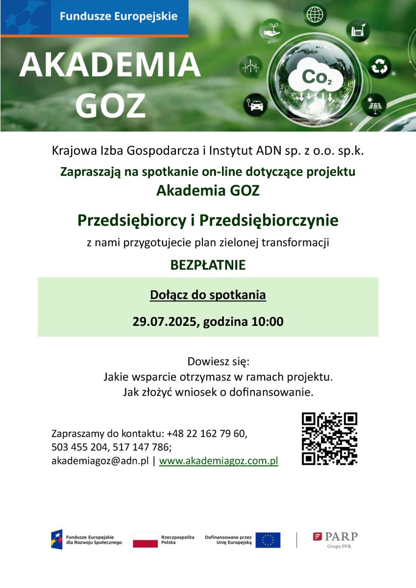 Zdjęcie: Krajowa Izba Gospodarcza i Instytut ADN sp. z o.o. sp.k. Zapraszają na spotkanie on-line dotyczące projektu Akademia GOZ
