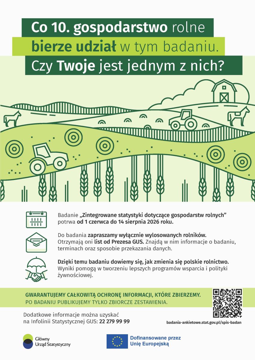 Zdjęcie: Badanie statystyczne „Zintegrowane statystyki dotyczące gospodarstw rolnych” (formularz R-SGR) 2026